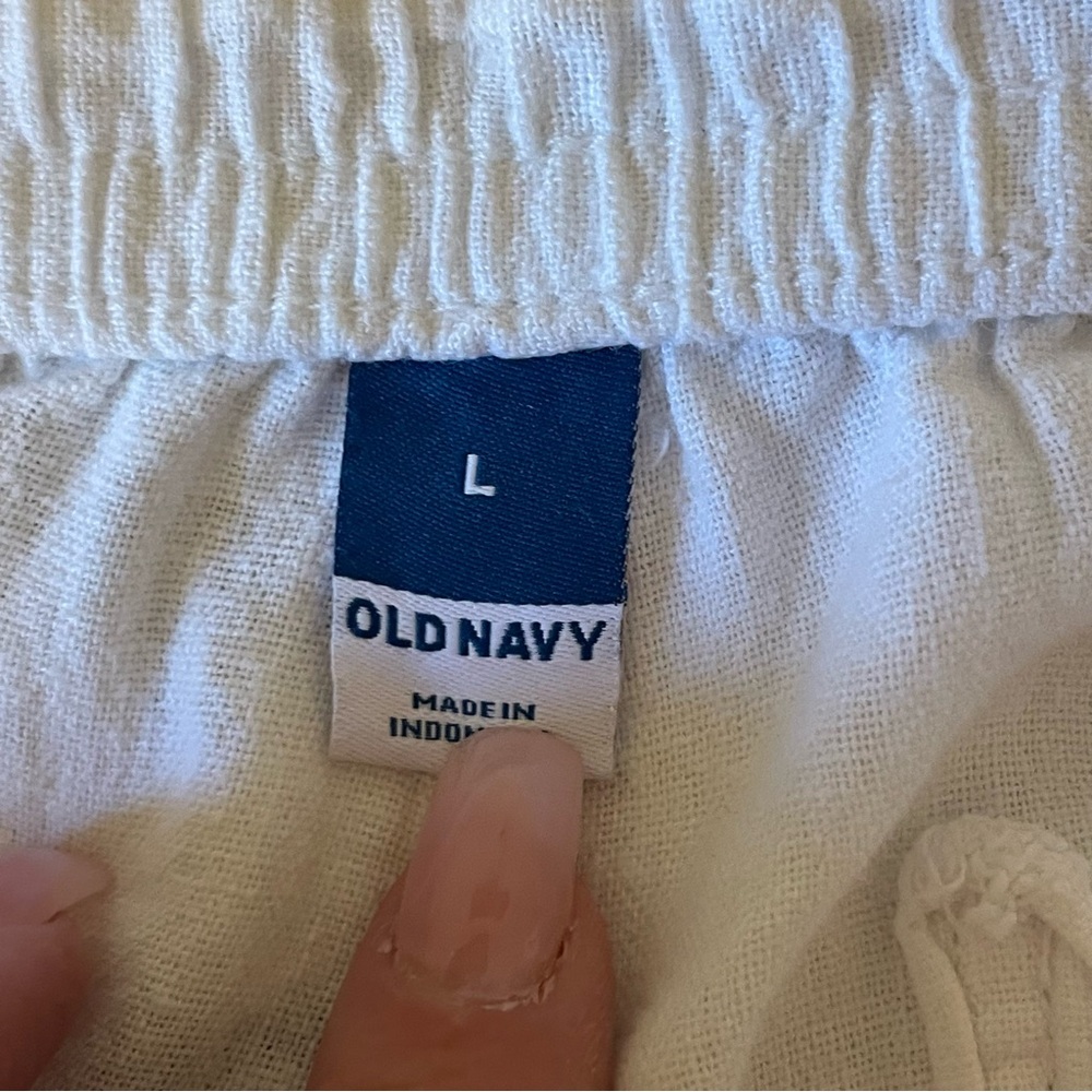 Women’s L old navy high waisted white linen pants elasticized drawstring waist - Picture 6 of 11